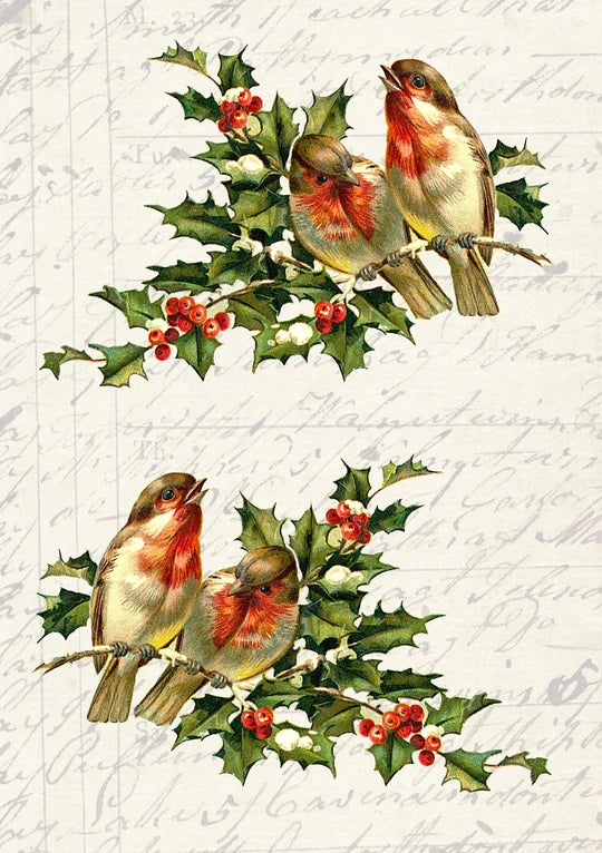 Birds On Holly Branch 8x11 Decoupage Paper by JRV