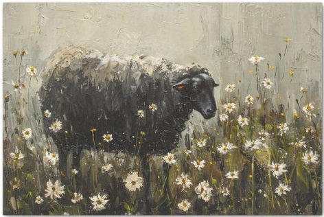 Black Sheep in Daisies Desoupage Paper 10x15 or 17x23