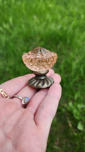 Camellia ~Blush Faceted Glass Knob with Raised Detail & Antiqued Brass Base