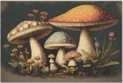 Dark Mushrooms Decoupage Paper 10x15