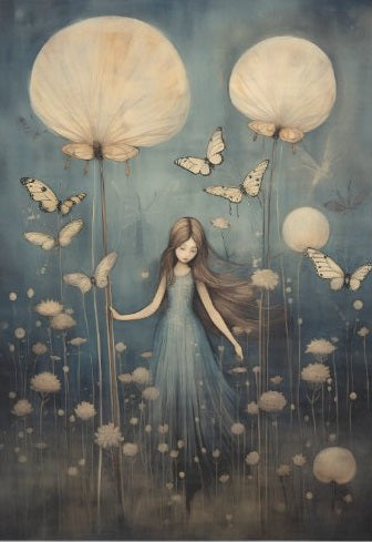 Girl with Dandelion & Butterfly Decoupage Paper 21x29
