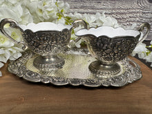 Load image into Gallery viewer, Vintage Silver Plate w Enamel Sugar &amp; Creamer Set -Japan
