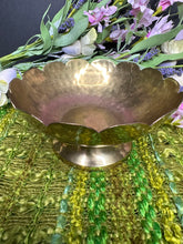 Load image into Gallery viewer, Vintage Solid Brass Pedestal Bowl with Scalloped Edge- India
