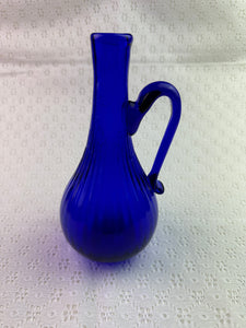 Cobalt Blue Hand Blown Glass Vase with Handle