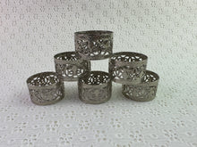 Load image into Gallery viewer, Stamped &amp; Cut Silver Metal Napkin Ring Set -6pc
