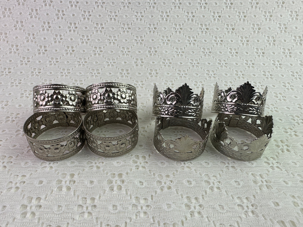 Stamped & Cut Silver Metal Napkin Ring Set -8pc