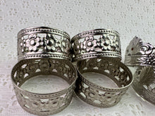 Load image into Gallery viewer, Stamped &amp; Cut Silver Metal Napkin Ring Set -8pc
