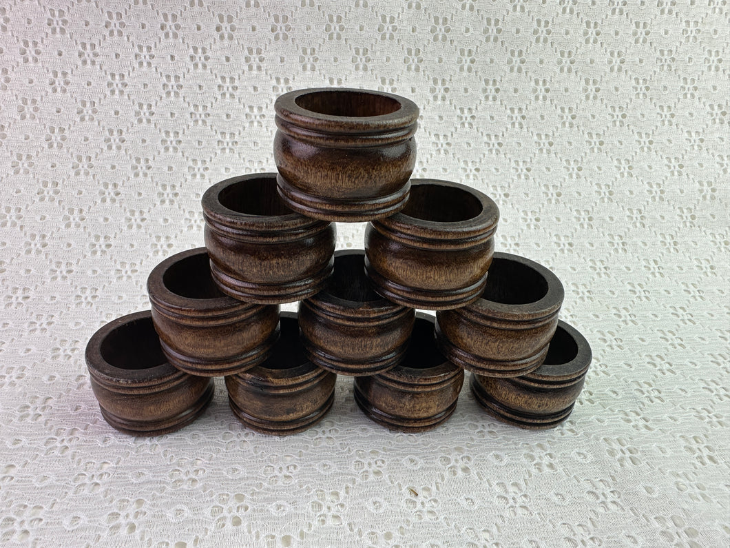 Vintage Wood Napkin Ring Set -10pc