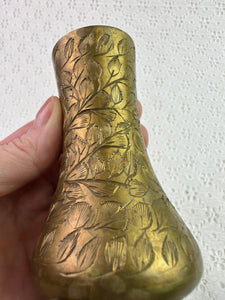 Vintage Solid Brass Etched Vase - India