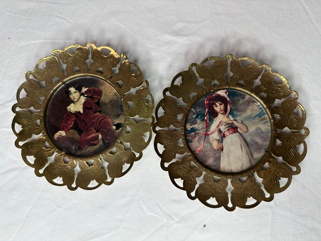 Vintage Butterfly Tin Frame with Art -England -2pc