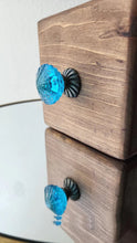 Load image into Gallery viewer, Neptune ~ Blue Faceted Glass Knob with raised detail &amp; Antiqued Brass Base
