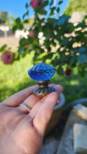 Load image into Gallery viewer, Neptune ~ Blue Faceted Glass Knob with raised detail &amp; Antiqued Brass Base
