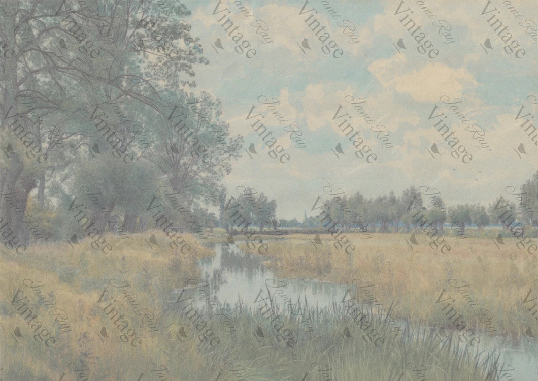 Pastoral River 8x11 Decoupage Paper by JRV