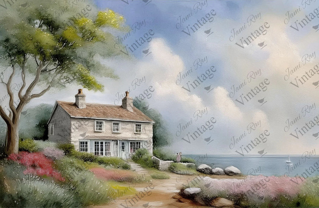 Seaside Cottage~ 23x15 Rice Decoupage Paper by JRV