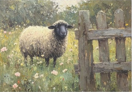Spring Sheep Oil Painting Decoupage Paper 14x20