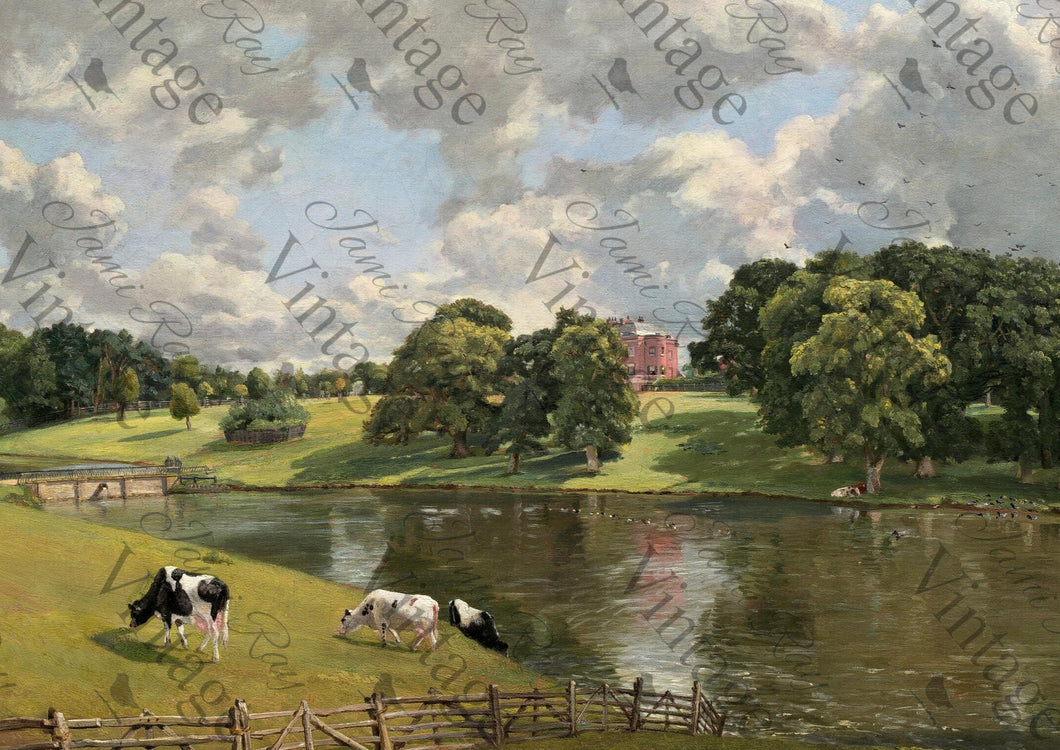 Cows by a River 8x11 Decoupage Paper by JRV