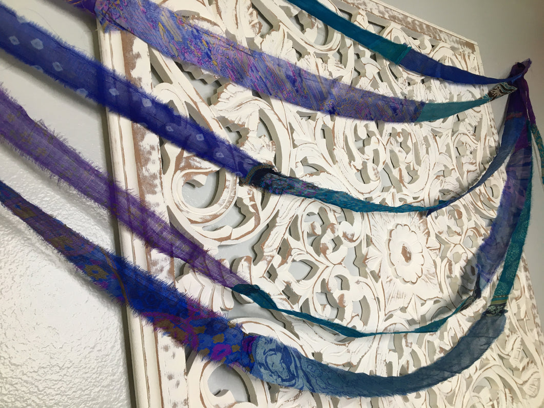 Bohemian Sari Silk Garland Banner 30 feet ~Blue & Purple