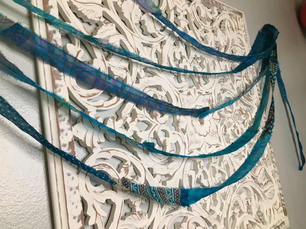 Bohemian Sari Silk Garland Banner 30 feet ~Aqua Blue