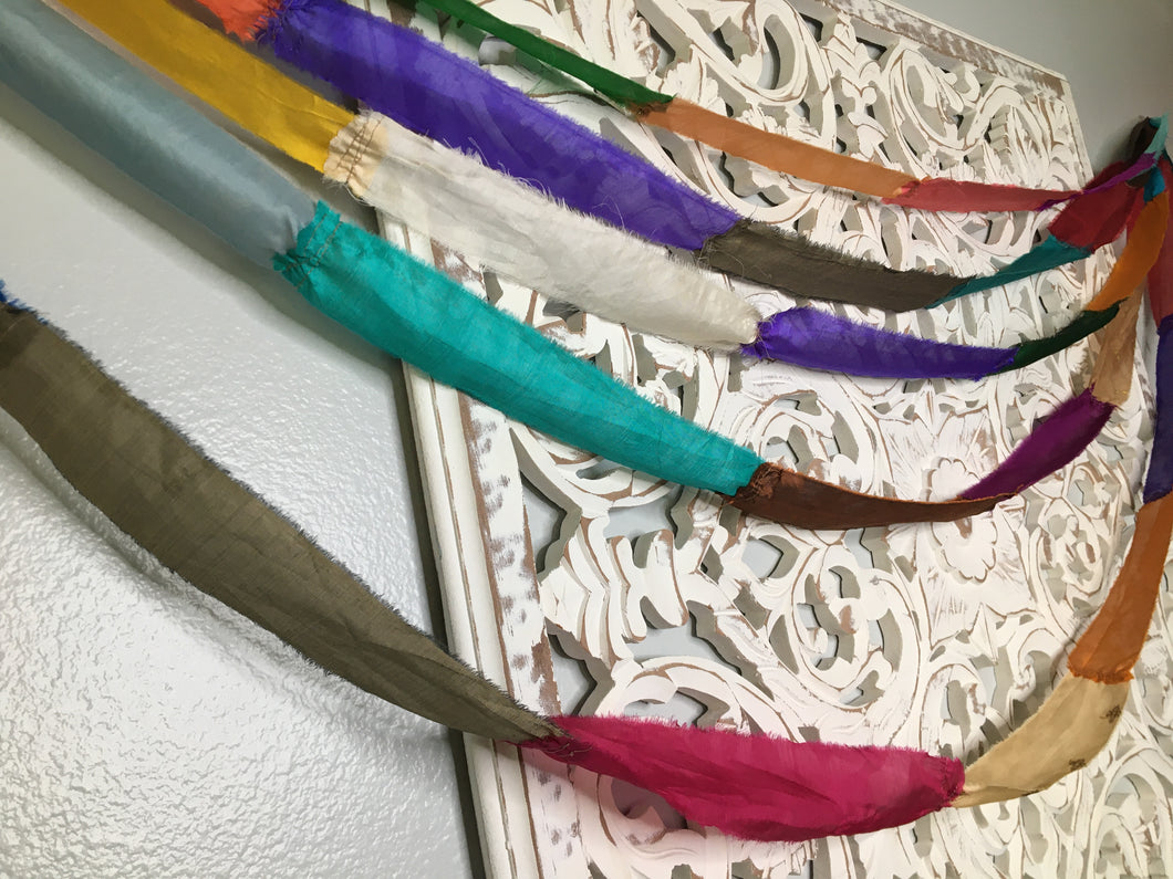 Bohemian Sari Silk Garland Banner 30 feet Solid ~Hand Made