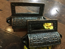 Load image into Gallery viewer, Shelley ~ Cast Iron Apothecary Style Label Pulls -4 pc Set
