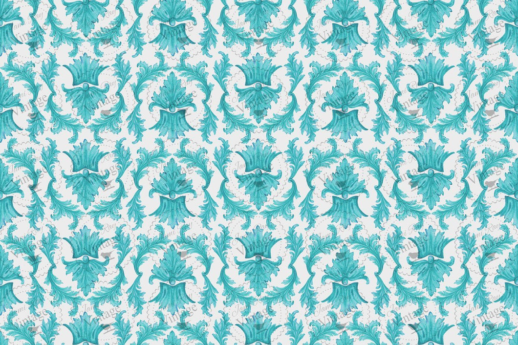 Teal Damask  Decoupage Paper by JRV